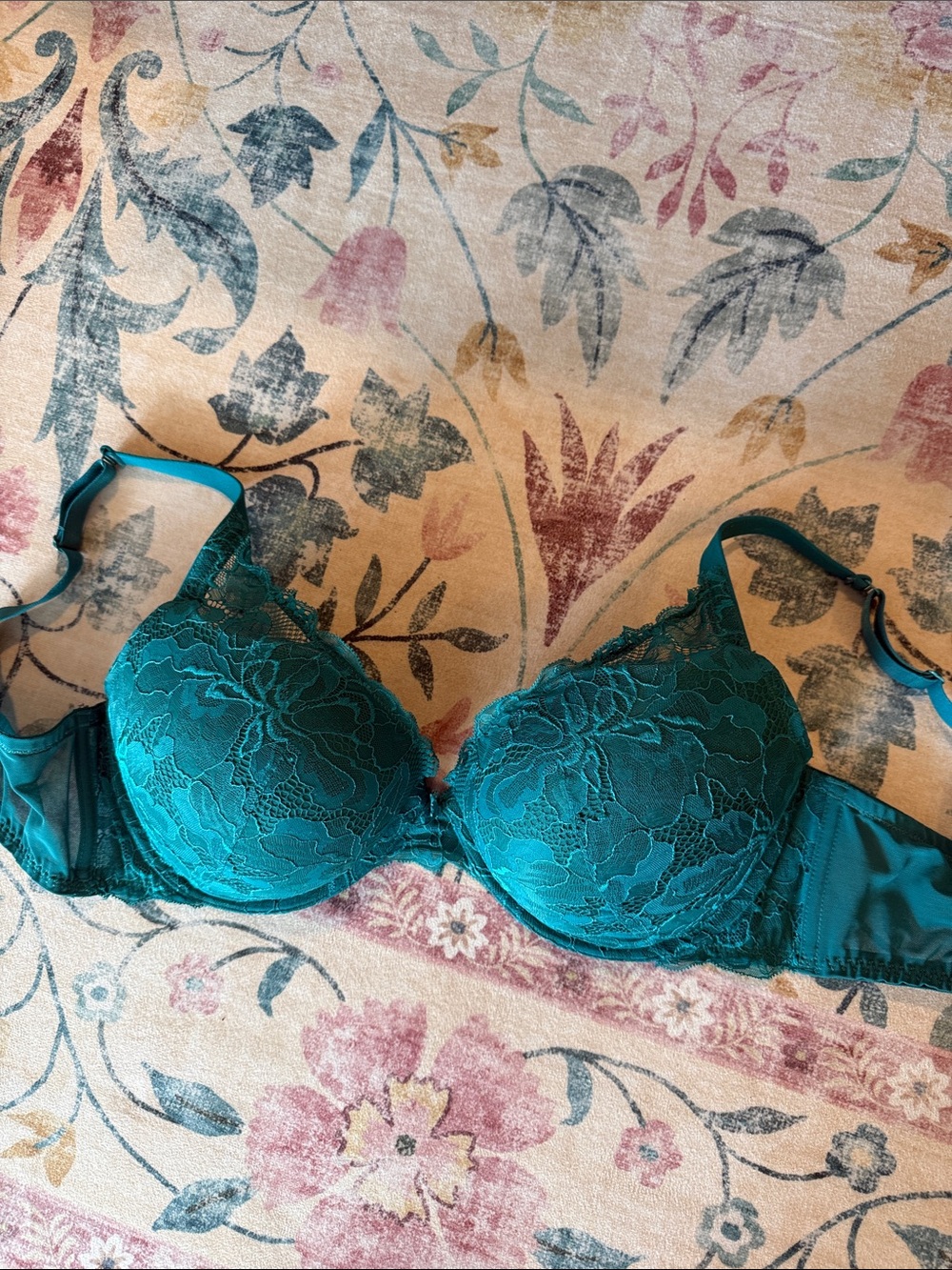 Auden Teal Lace Underwire Bra with Floral Lace